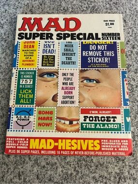 Mad Super Special #16 MAD-HESIVES 1975 Stickers Political Humor 70s Mad Magazine